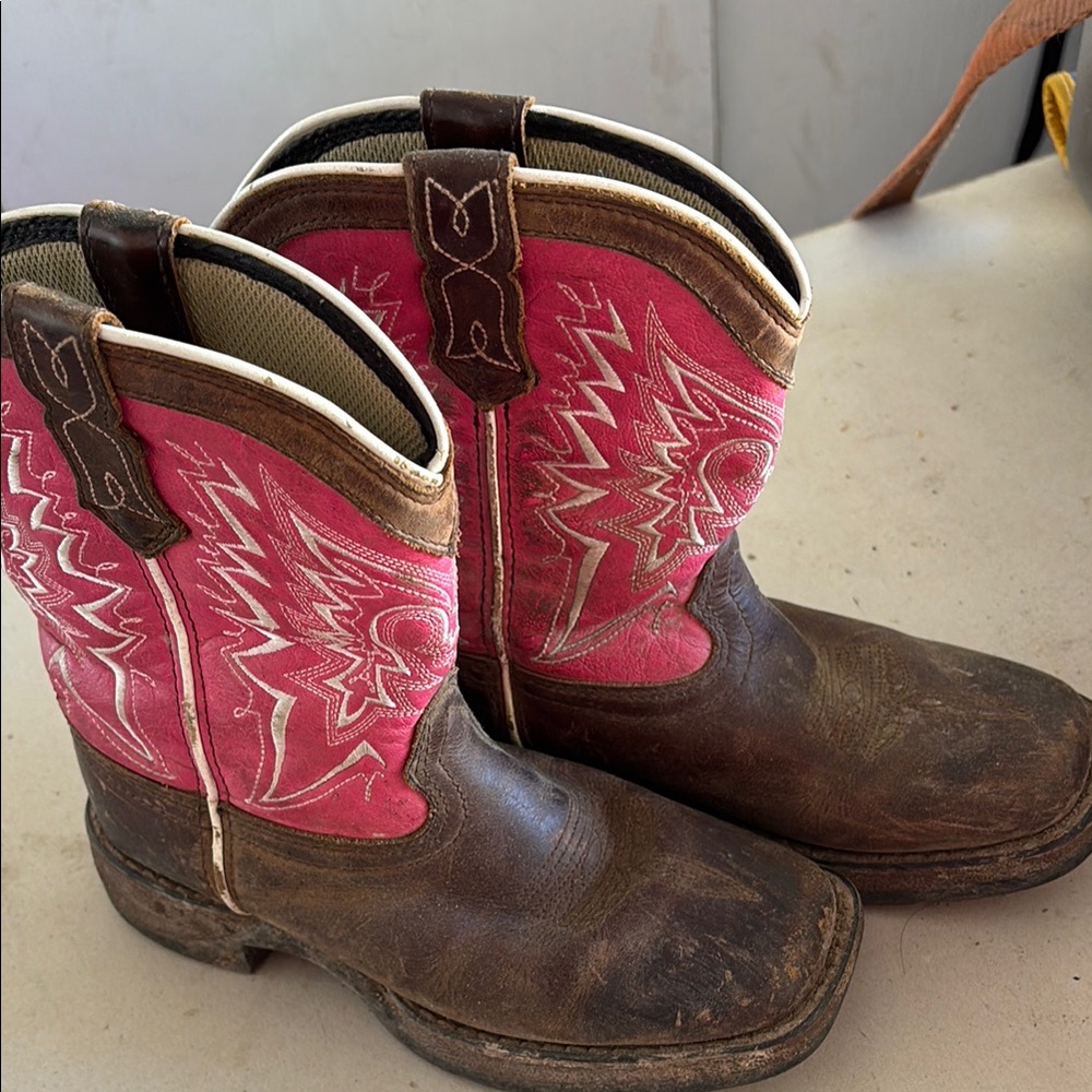 Durango Pink and Brown Western Boots, girls size 13.5
